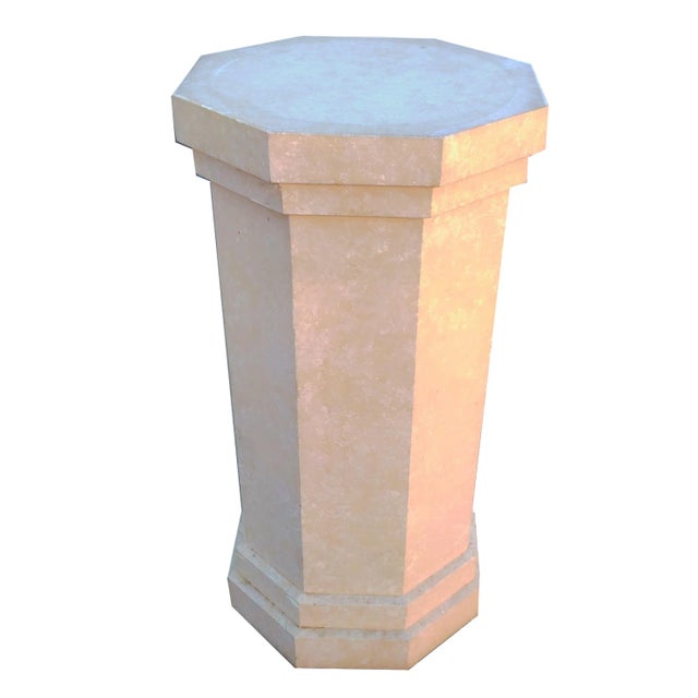 80's Post Modern 42" Tall Center Table Octogonal Shaped Plaster Finished Wooden Pedestal For Sale In Palm Springs - Image 6 of 6