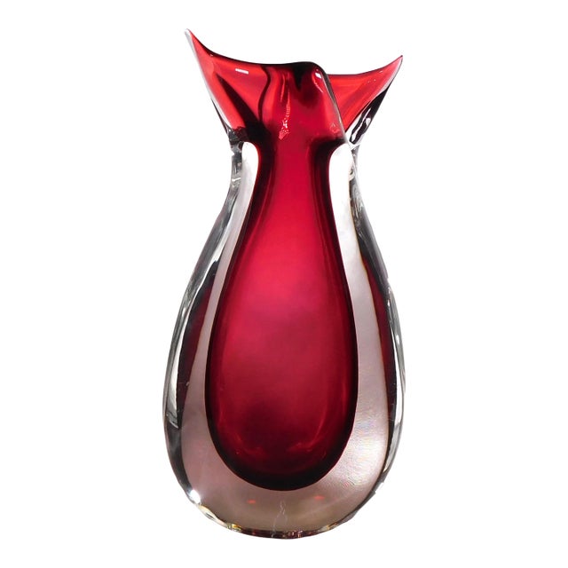 1980s Red Art Glass Vase For Sale