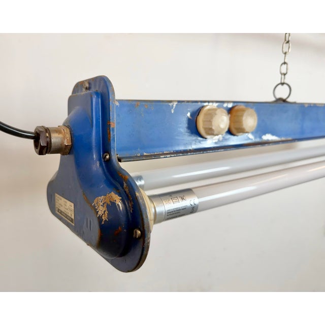 Industrial Blue Hanging Tube Light, 1970s For Sale - Image 4 of 18