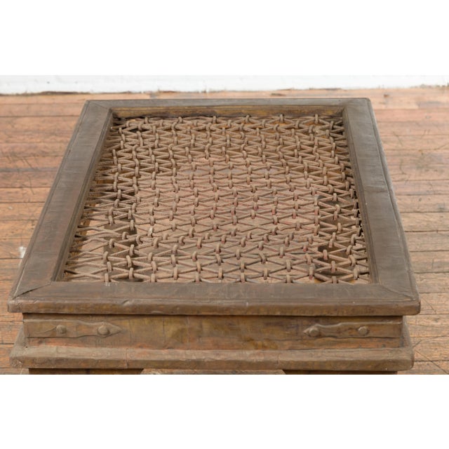 Metal Antique Indian Metal Window Grill Made into Coffee Table with Baluster Legs For Sale - Image 7 of 13