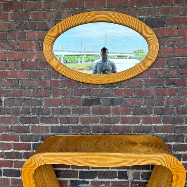 Gabriella Crespi Style Large Oval Pencil Reed Rattan Wall Mirror For Sale In Cleveland - Image 6 of 7