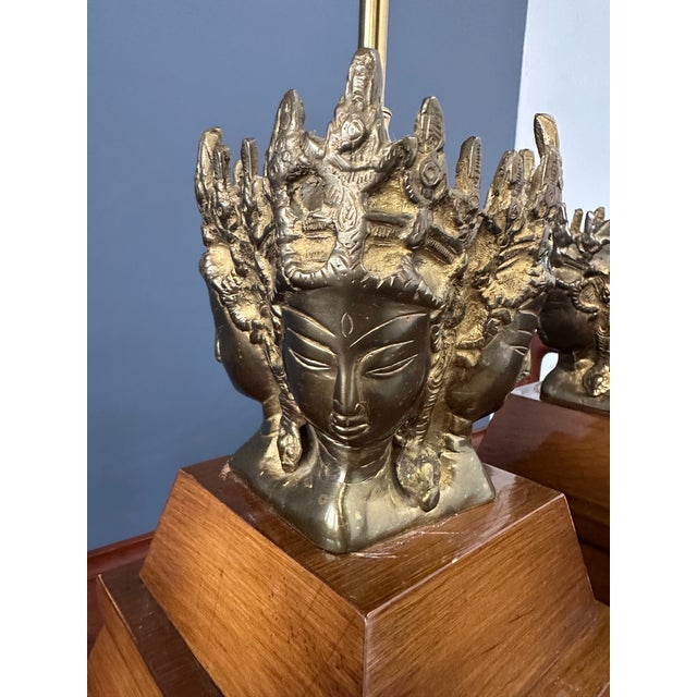 Pair of 1970s Marbro Asian Influenced Brass and Mahogany Table Lamps For Sale - Image 12 of 12