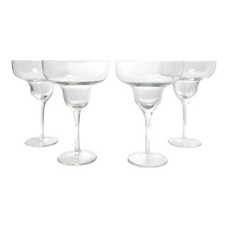 Contemporary Modern Minimalist Set of 4 Clear Glass Margarita Glasses For Sale