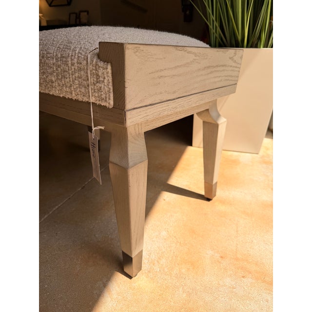 Contemporary Attributed Currey & Co. Muslin Ottoman For Sale - Image 3 of 5