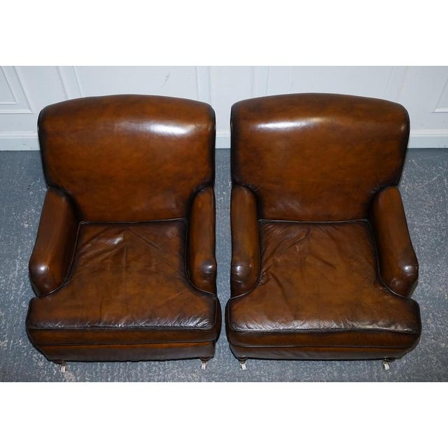 Gold Set of Cigar Hand Dyed Leather Chairs For Sale - Image 8 of 18