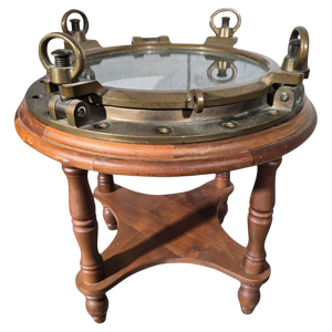 Brass and Glass Porthole Side Table, 1930