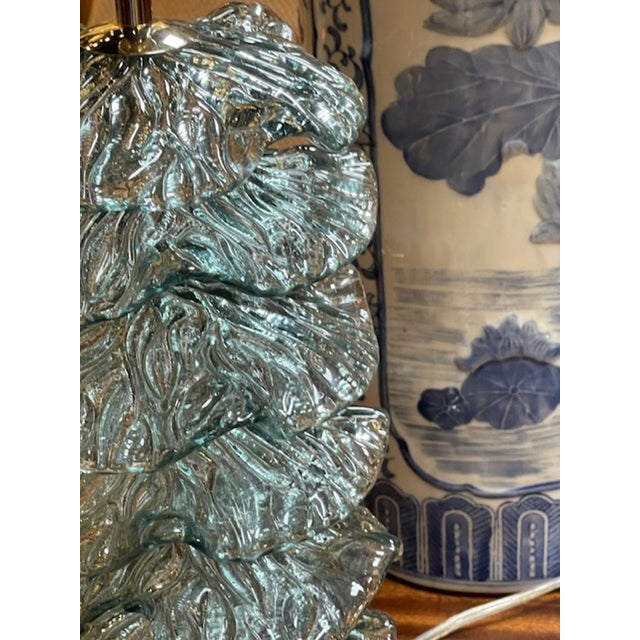 Pair of Murano Fontana Green Murano Glass Ruffle Lamps For Sale In Dallas - Image 6 of 8