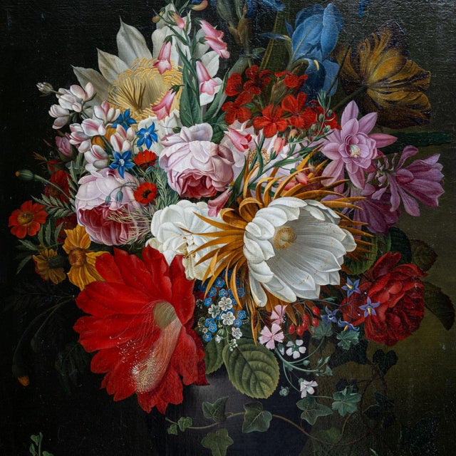 Gold Friedrich Wilhelm Voelcker, Still Life with Flowers, 1800s, Oil on Canvas For Sale - Image 8 of 13