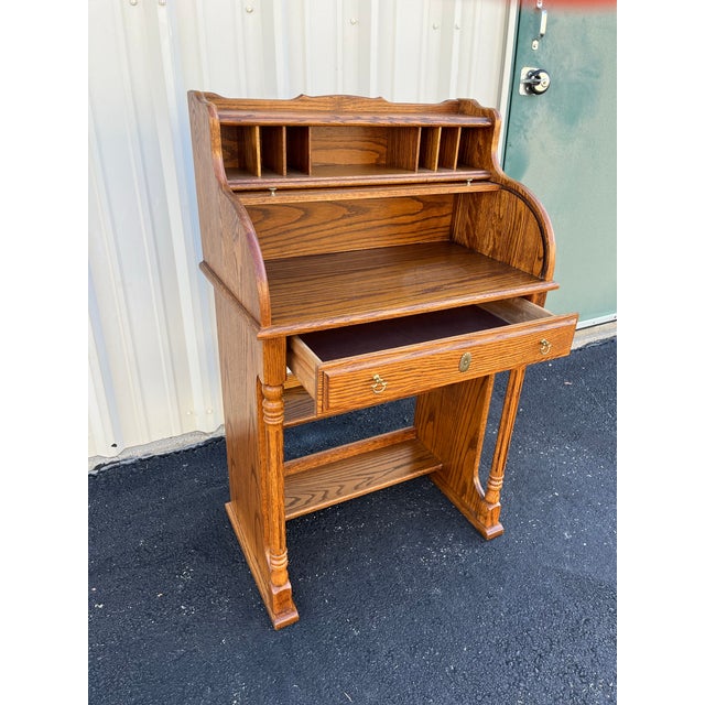 1980s Winners Only Petite Oak Roll Top Secretary Desk For Sale - Image 12 of 12