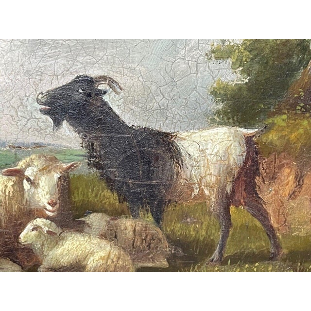 Mid 19th Century Antique Belgian Sheep Paintings Pair, Franz Van Severdonck Oil on Panel Pastoral Farm Scenes For Sale - Image 5 of 18