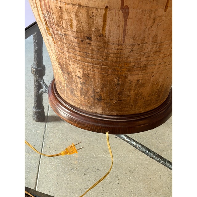 19th Century Monumental Terra-Cotta Olive Jar Table Lamp With Pleated Shade For Sale - Image 12 of 12