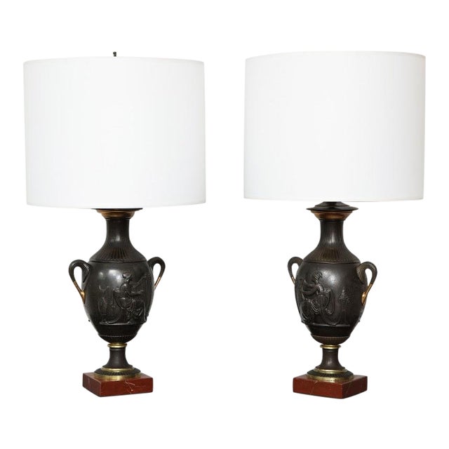 Pair of Antique French Bronze Urn Lamps in the Neoclassic Manner For Sale