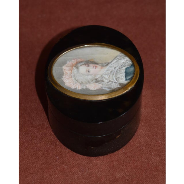 Antique Tortoiseshell Ivory Box French Hand Painted Portrait Miniature Lady For Sale - Image 13 of 15
