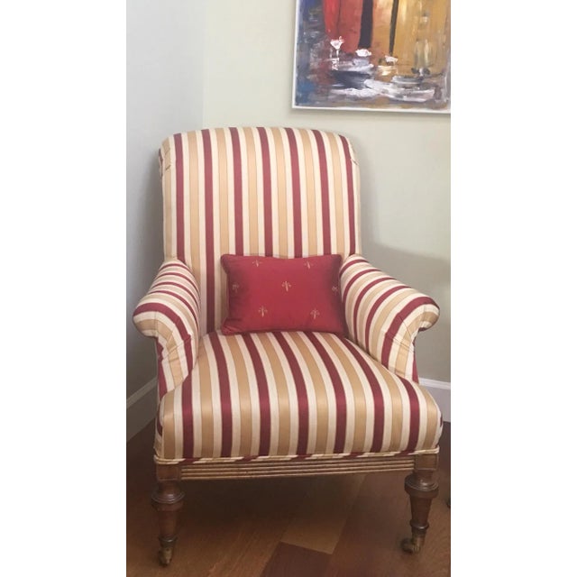 Transitional Walnut Schumacher Arlington Wingback Armchair With Custom Kravet Fabric. Two Available - Selling Separately For Sale - Image 3 of 11