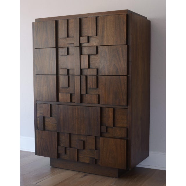 Lane  brutalist Vintage MCM Lane Brutalist Staccato Highboy Dresser For Sale - Image 4 of 13