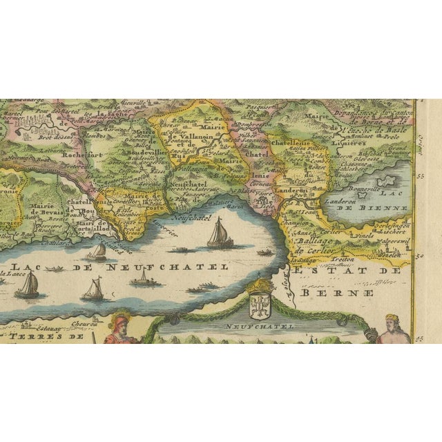 Antique Map of Neuchâtel & Lake Neuchâtel with Heraldry, 1706 For Sale - Image 9 of 10