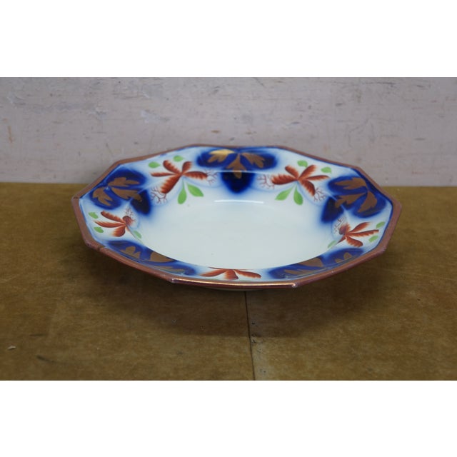 Antique Gaudy Welsh Ironstone Cobalt Blue Floral Creamer Pitcher & Bowl For Sale - Image 4 of 18