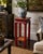 Contemporary Vintage Chinoiserie Crimson Lacquer Pedestal Table With Woven Bamboo Insets For Sale - Image 3 of 4