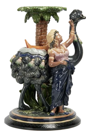 Antique Austrian Orientalist Majolica Figural Pedestal by Gerbing & Stephen