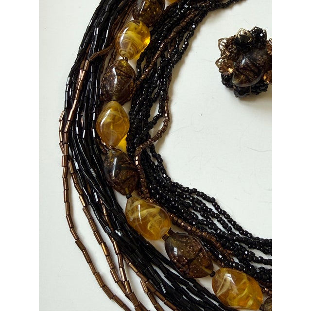 Mid-Century Modern Vintage Signed Alice Caviness Multi-Strand Art Glass Bib Necklace & Earring Set, 3 Pieces For Sale - Image 3 of 10