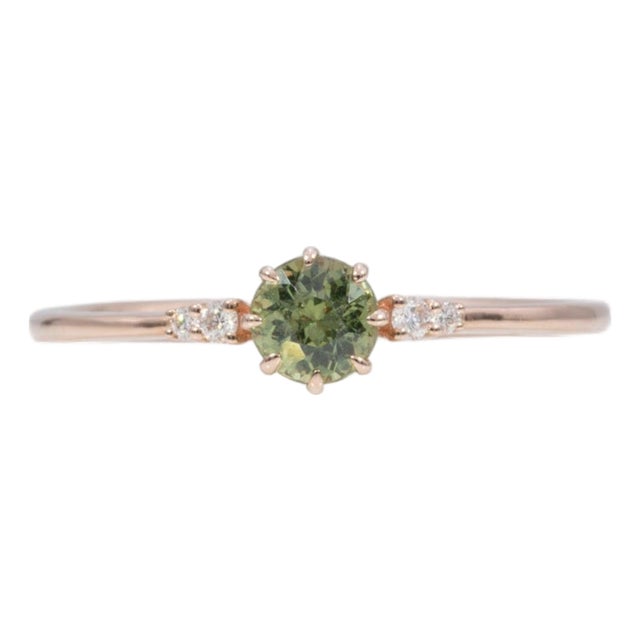 Demantoid Garnet Ring With Earth-Mined Diamond Accents: Solid 14k Gold, 4.25mm, Size 6.75 For Sale
