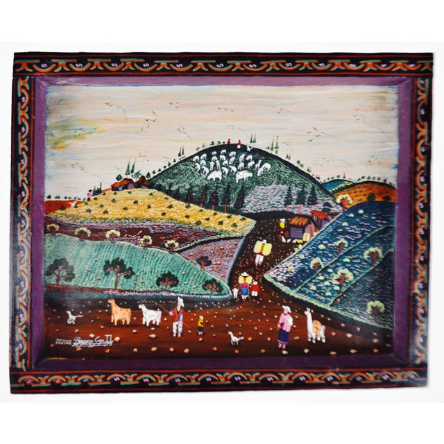 Vintage Framed Folk Art Painting on Vellum Artist Signed Chairish