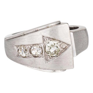 Vintage Diamond Arrow Ring Wide Band Sz 6.5 14k White Gold Fine Jewelry For Sale