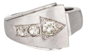 Vintage Diamond Arrow Ring Wide Band Sz 6.5 14k White Gold Fine Jewelry