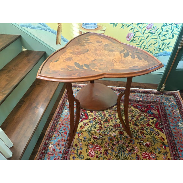 Wood Antique Louis Majorelle Inlaid Poppies Occasional Trefoil Guéridon Table For Sale - Image 7 of 12