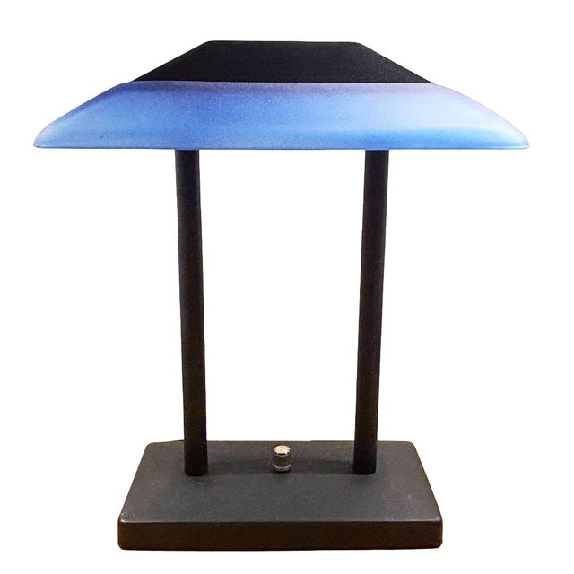 1980s Robert Sonneman Postmodern Memphis Blue Glass Desk Lamp Geometric Light For Sale - Image 4 of 9