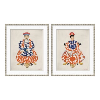 Silk Scroll, Man & Woman by Dana Gibson, Framed Art Prints - Set of 2 For Sale
