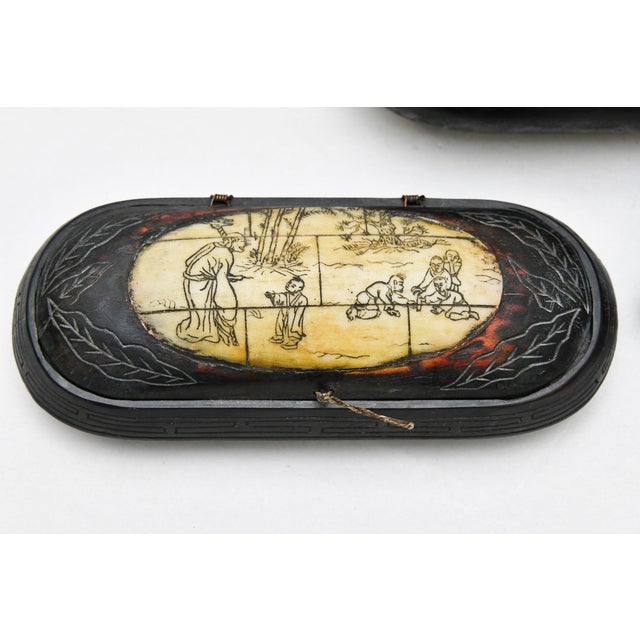 Chinese Collection of 19th Century Decorative Chinese Hand Carved Spectacle Cases - Set of 3 For Sale - Image 3 of 12