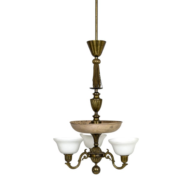 Swedish Grace Three-Arm Chandelier in Brass by Harald Notini Böhlmarks, 1930 For Sale