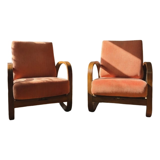 H-70 Lounge Reclining Chairs by Jindřich Halabala for Up, Former Czechoslovakia, Brno, 1930s, Set of 2 For Sale