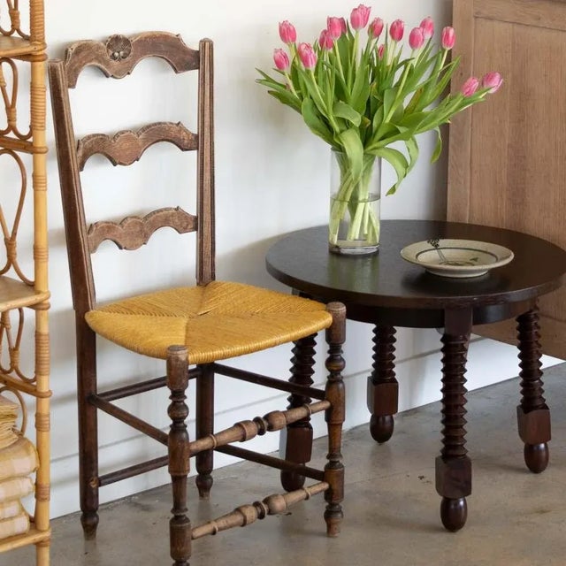 Beautiful carved wood chair from France, 1940s. Intricate carved wood legs and wood frame with lovely sea shell detail....