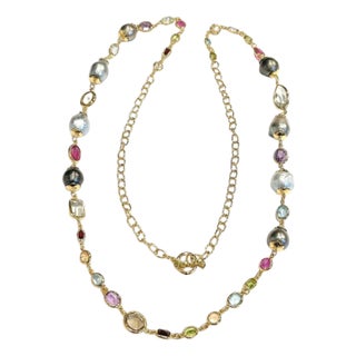 Bochic "Capri" Vintage South Sea Pearls & Multi Gem Necklace 18K Gold & Silver For Sale