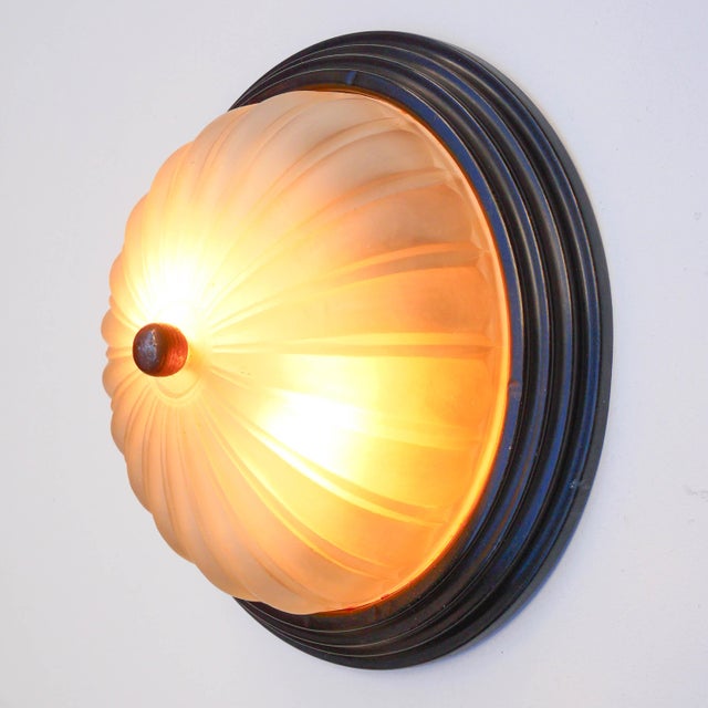 Wall or Ceiling Light in Patinated Metal and Frosted Glass, 1960s For Sale - Image 4 of 8