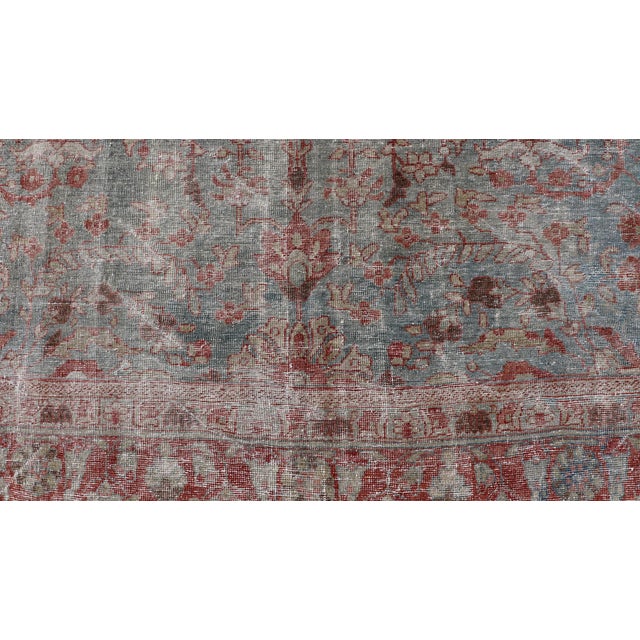 Antique Persian Sultanabad Rug With Elegant Floral Motifs in Soft Blue 7'5 X 9'4 For Sale - Image 4 of 12