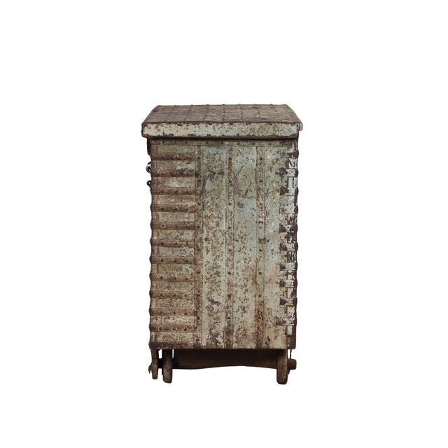 Wood Antique Indian Painted Teakwood and Brass Pitara Chest Console For Sale - Image 7 of 8