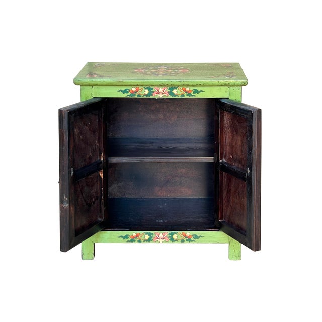 Tibetan Style Lime Green Blue Two Tigers End Table Nightstand For Sale - Image 9 of 12