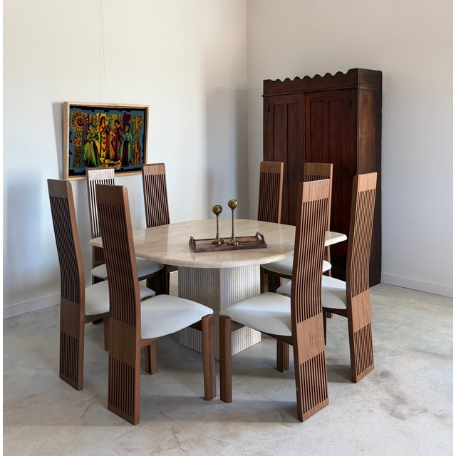 Set of Eight (8) Postmodern Italian Pietro Costantini Dining Chairs Designed for Ello This exquisite set of dining chairs...
