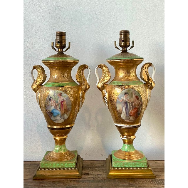 Vintage French Gilt Swan Lamps - A Pair For Sale - Image 9 of 12