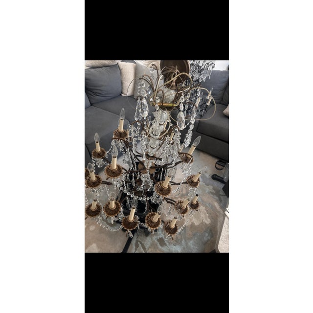 Baccarat 1970s Monumental French Baccarat-Style Crystal and Bronze Chandelier, 24-Light Three-Tier Form For Sale - Image 4 of 6