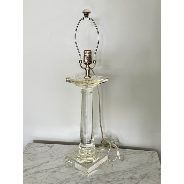 Restoration Hardware Saxon 28” Solid Crystal Glass Table Lamp – Neoclassical Doric Column, Original Shade For Sale - Image 11 of 11