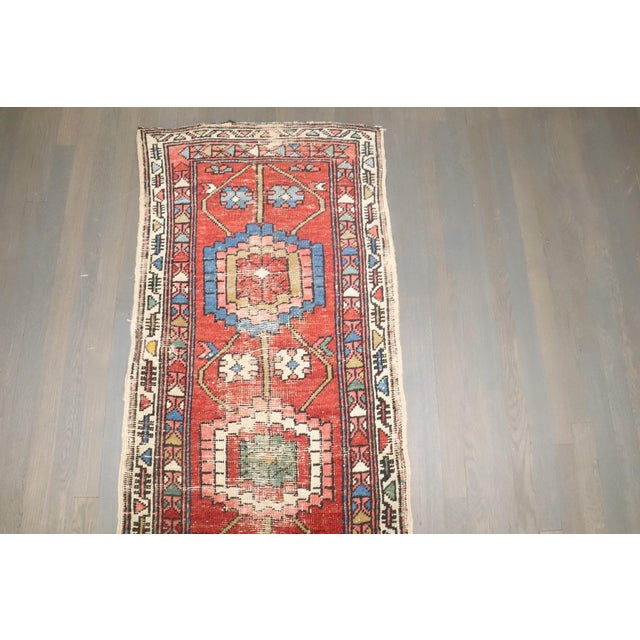Narrow Distressed Antique Persian Heriz Runner rug no.j4186 For Sale - Image 4 of 7