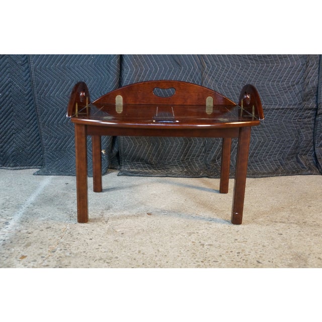 1990s 1991 Vintage Bombay Co Campaign Style Cherry Finished Butler's Coffee Tray Table For Sale - Image 5 of 16