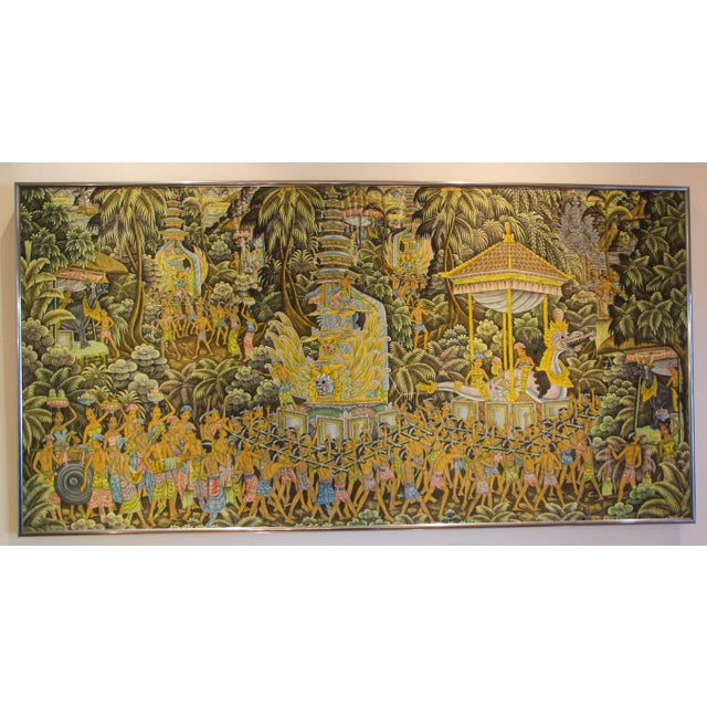 Vintage Large Balinese Painting on Silk from Ubud Bali For Sale - Image 4 of 13