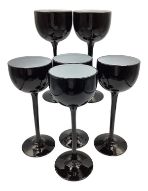 Vintage Carlo Moretti Italy Black & White Cased Glass Tall Stem Cordial Glasses - Set of 6
