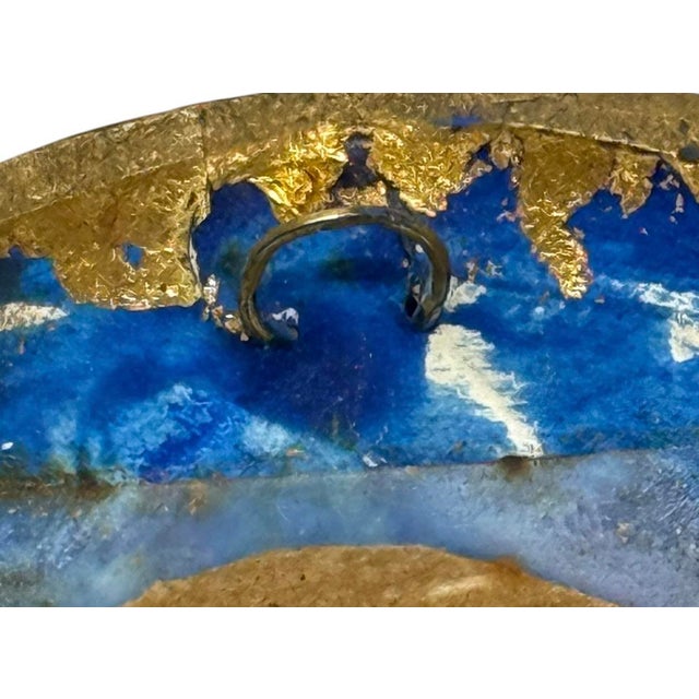 Mid‑20th Century European Ornate Rococo‑Style Ceramic Oval Frame — Painted Gold & Blue With Floral Botanical Silk‑Screen Print For Sale In Washington DC - Image 6 of 12