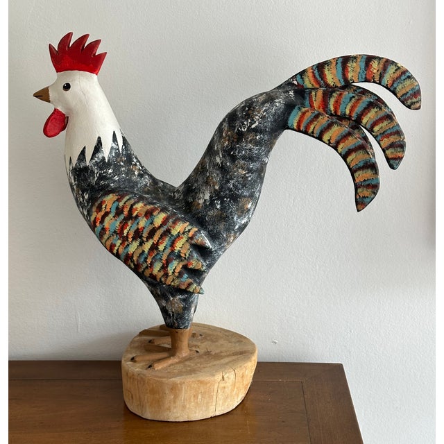 White David Alvarez Folk Art Carved and Painted Rooster For Sale - Image 8 of 8